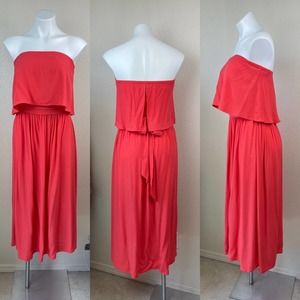 Gap Strapless Dress Hula Red Coral Maxi Waist